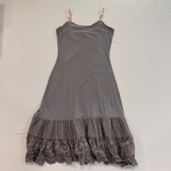 Matilda Jane Dresses & Skirts - Matilda Jane Lace Trim Slip Dress Womens XS Grey Tiered Eyelet Hem | Cottagecore